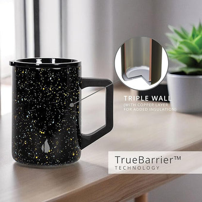Elemental Insulated Coffee Mug - Triple-Wall Stainless Steel Summit Travel Cup for Hot and Cold Drinks - Thermal Coffee Mug with Lid and Handle for Camping, Office & Travel 16oz - Black Speckle