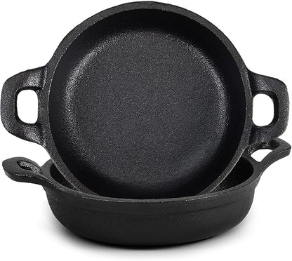 Ziliny Mini Cast Iron Skillets 5 x 5 x 1.3 Inch Cast Iron Pan Small Ramekin Set Black Casserole Dish Cookware Oven Safe Mini Skillets for Kitchen Indoor Outdoor Picnic (2 Pack)