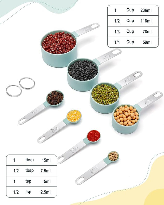 Measuring Cups and Spoons Set of 8 Pieces, nesting measuring cups for Measuring Dry or Liquid Ingredients, Stainless Steel Handle, Kitchen Gadgets for Cooking & Baking