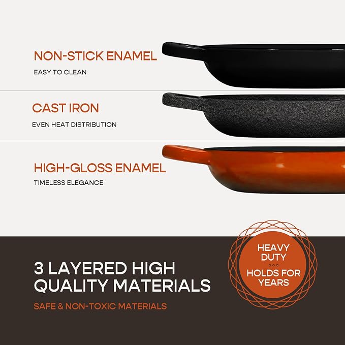 Krustic Enameled Cast Iron Dutch Oven for Sourdough Bread Baking | 6 Quart Pot with Lid | 10 Inch Ceramic Enamel Thick Coated Cookware Set with Non Stick Silicone Baking Mat for Cooking | 6 Qt |