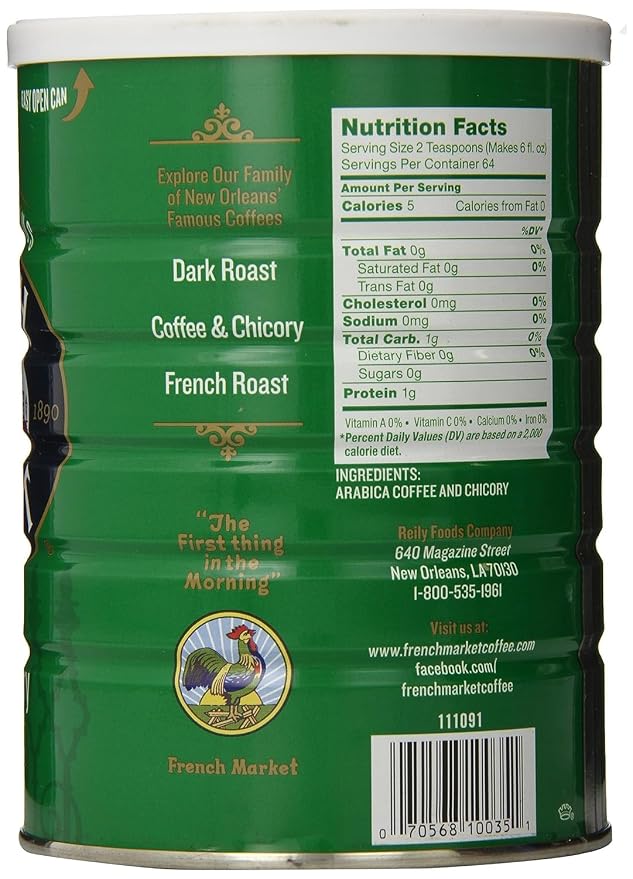 French Market Coffee & Chicory Decaffeinated Medium-Dark Roast Ground Coffee, 12oz Can (Pack of 12)