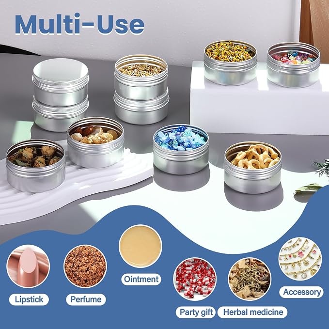 3oz Tins Aluminum Tin Can 10Pack Salve Tins, 3 oz Tin with Lids Refillable Containers With Screw Top and Labels for Salve, Candle, Spices or Balms(Silver)