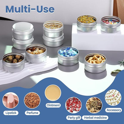 3oz Tins Aluminum Tin Can 10Pack Salve Tins, 3 oz Tin with Lids Refillable Containers With Screw Top and Labels for Salve, Candle, Spices or Balms(Silver)