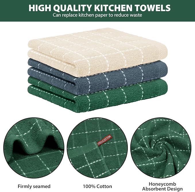 Nialnant 6 Pack Terry Kitchen Towels, Dish Cloths for Washing Dishes, 100% Cotton Reusable Cleaning Rag,Ultra Soft Absorbent, Quick Drying Dish Towels for Kitchen,12x12 Inches