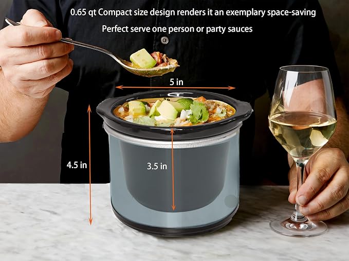 Mini Slow Cooker, 0.65 Qt Capacity small slow cooker, Ceramic Pot, Nutrient Loss Reduction, For Sauces, Stews & Dips, Round (Willow blue)