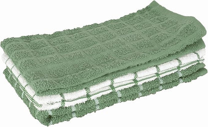Ritz Premium 100% Cotton Terry Check Kitchen Dish Towels - Highly Absorbent, Super Soft, Long-Lasting, 25"x15", 3-Pack, Juniper