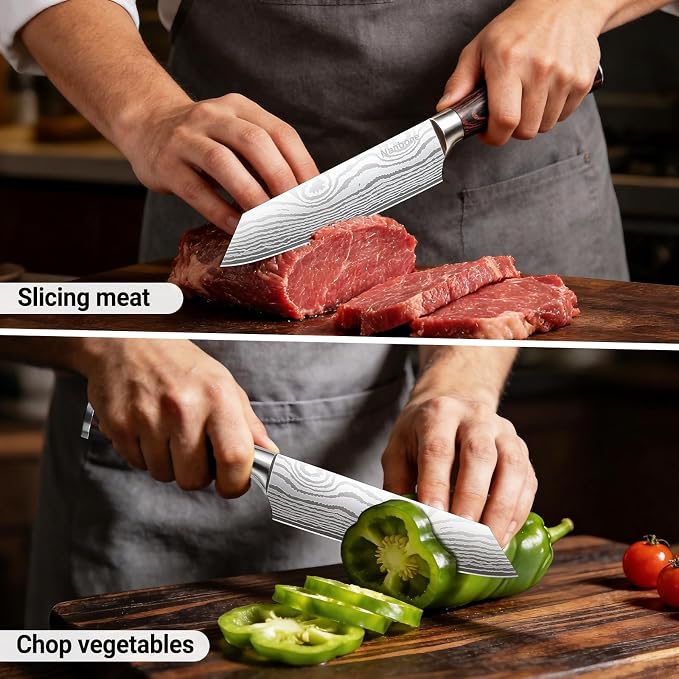 8 Inch Kiritsuke Knife Japanese Chef Knife for Home Kitchen Sushi Fish Meat High Carbon Stainless Steel Kitchen Knife Ultra Sharp Cooking Knives with Ergonomic Handle, Great Gift for Men Women