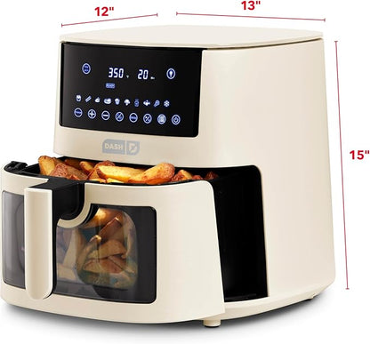 Dash Clear View Digital Air Fryer - Has AirCrisp® Technology - For Family-Sized Meals - Digital Touchscreen & Extra-Large Crisper Drawer - 7 Quarts - Cream