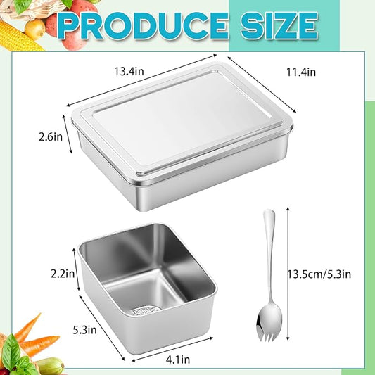 Boao 4 Compartment 304 Yakumi Pans Stainless Steel Seasoning Condiment Container with Lids Spoons, Japanese Yakumi Pans Mini Sauces Salad Dressings Storage for Food, Herbs, Spices