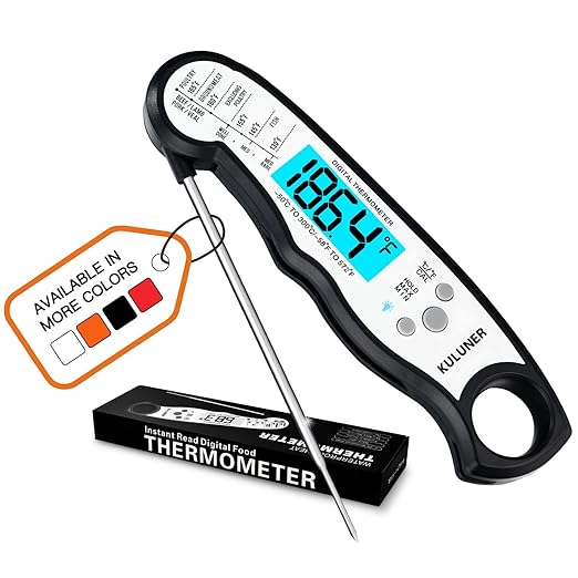 KULUNER Instant Read Food Thermometer, White Waterproof Digital Meat Thermometer with 4.6" Folding Probe, Backlight & Calibration, 2-3s Fast Reading for Kitchen Baking Grilling Cooking - White