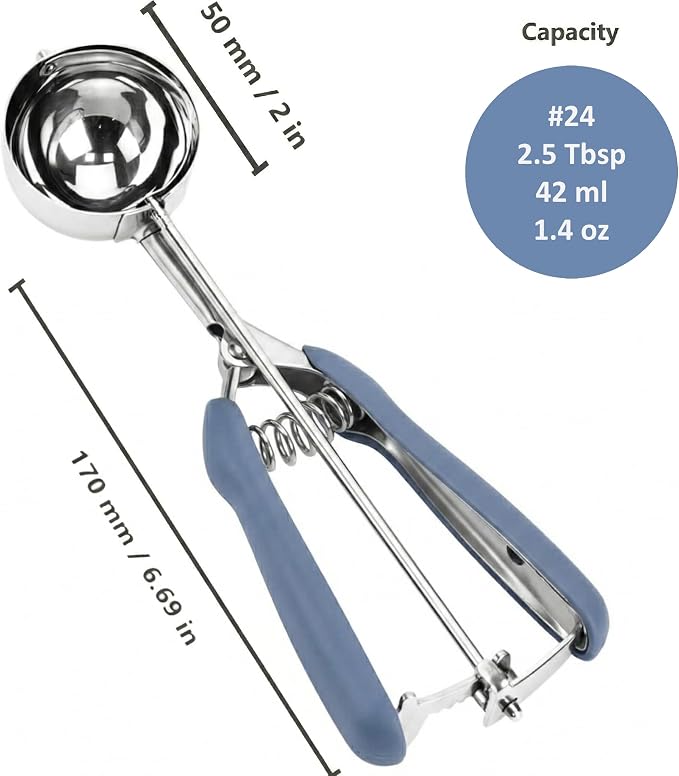 Ice Cream Scoop, 18/8 Stainless Steel Cookie Scoop, Cookie Scoops for Baking, 2.5Tbsp/42ml/1.4 oz Cookie Dough Scoop, Ice Cream Scooper with Trigger Release, Cookie Scooper (#24 Midnight Blue)