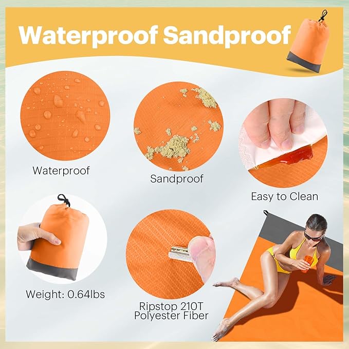 EASYFUN Beach Blanket Sandproof Oversized, 79''×83'' Extra Large Beach Mat, Portable Picnic Mat for Travel Camping Hiking, Lightweight Beach Essentials Family Water Resistant Mat