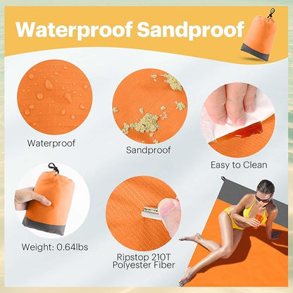 EASYFUN Beach Blanket Sandproof Oversized, 79''×83'' Extra Large Beach Mat, Portable Picnic Mat for Travel Camping Hiking, Lightweight Beach Essentials Family Water Resistant Mat