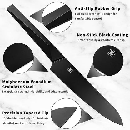 7 Inch Japanese Chef Knife, Made in Japan, High Carbon Molybdenum Stainless Steel Gyuto Knife with Black Non-stick Coating, Kitchen Knife for Vegetable & Meat Cutting, Men's Gift