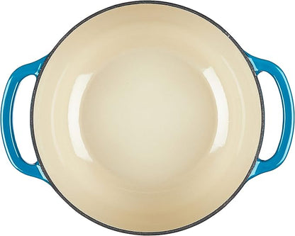 Lodge 4.5 Quart Enameled Cast Iron Dutch Oven with Lid – Dual Handles – Oven Safe up to 500° F or on Stovetop - Use to Marinate, Cook, Bake, Refrigerate and Serve – Cornflower Blue