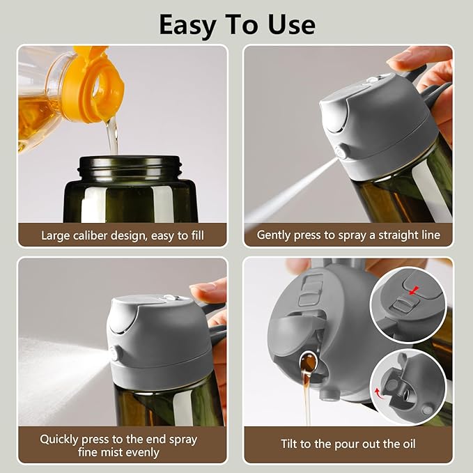 SWEET VIEW Olive Oil Dispenser and Oil Sprayer – 16oz/470ml Glass Light-Proof Oil Pourer for Kitchen Air Fryer, Cooking, Salad, and BBQ, with Stickers