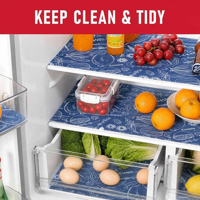 Cooyes Large Fridge Liners for Refrigerator, 17.7" × 24", Drawer & Shelf Liners for Kitchen Cabinets Non-Adhesive, Breathable Cloth Material, Non-Slip, Keep Produce Fresh Longer