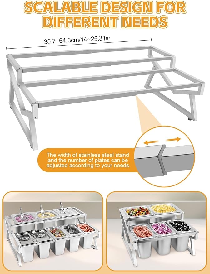 Pizza Topping Station 8 Pans Pizza Storage Container Topping containers with Lids Spoon Condiment Organizers Buffet Containers Set for Restaurant Pizza Sauce Jam Fruit Ingredient