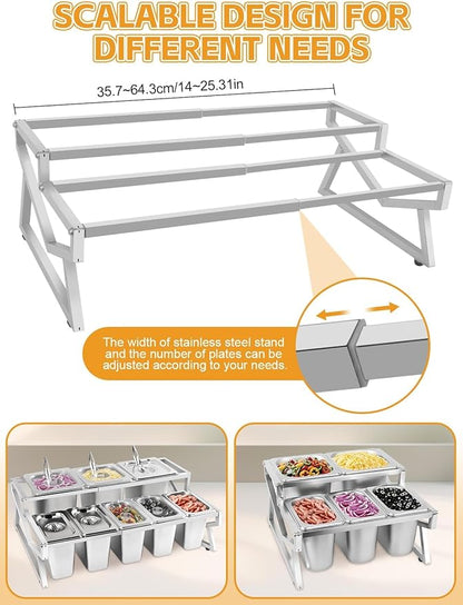 Pizza Topping Station 8 Pans Pizza Storage Container Topping containers with Lids Spoon Condiment Organizers Buffet Containers Set for Restaurant Pizza Sauce Jam Fruit Ingredient