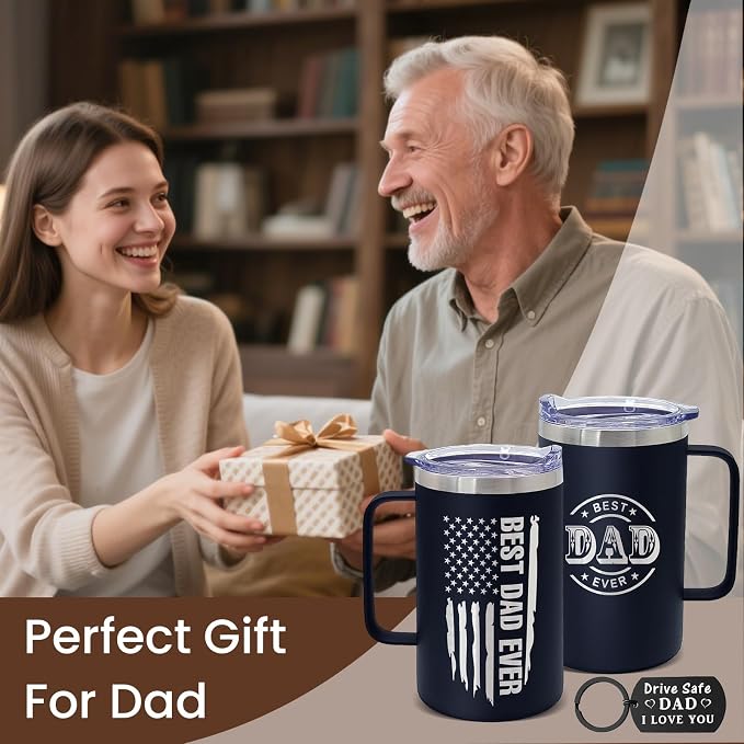 Best Dad Ever Gifts from Daughter Son, Stainless Steel Coffee Mug with Lid for Father, Husband, Uncle, Gifts for Father's Day (17oz Black from Daughter)