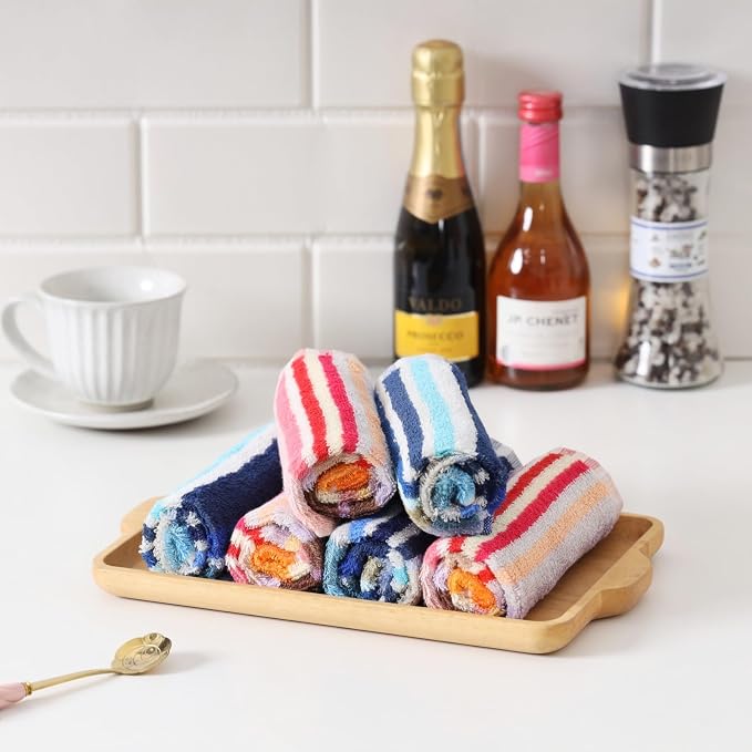 Oeleky Kitchen Dishcloths for Washing Dishes, Ultra Absorbent Dish Rags, Cotton Cleaning Cloths Pack of 8, 12x12 Inches (Wide Stirpe, 12x12 inch)