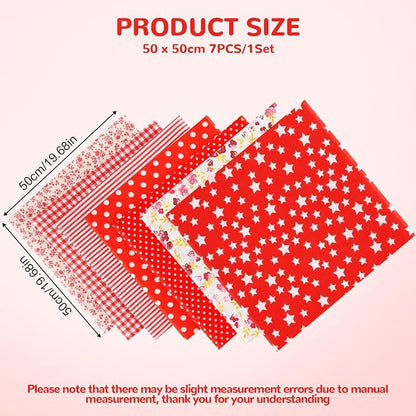 Ainiv 7pcs Fabric Bundles Squares, 19.68"x19.68" 100% Cotton Quilting Fabric Bundles, Floral Precut Squares Patchwork for Quilting, Sewing, DIY Crafts, Mask, Red