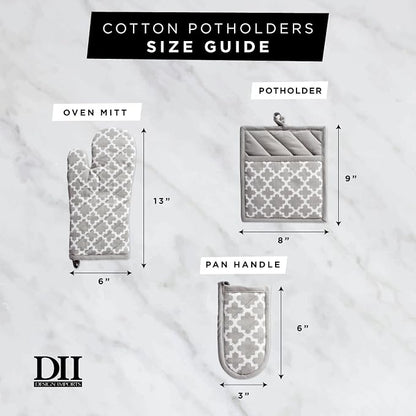 DII Lattice Basics Collection Kitchen Essentials, Oven Mitt & Potholder Set, Gray, 2, Piece