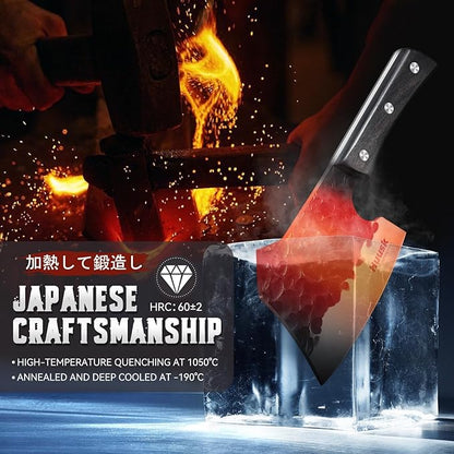 Huusk Meat Cleaver Knife Heavy Duty Bone Chopper, Hand Forged Kitchen Axe with Sheath, Full Tang Bone Chopping Knife, Japanese Butcher Knife for Meat Cutting, Fathers Day Gift Idea for Men Dad