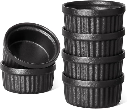 LE TAUCI Ramekins 4 OZ Oven Safe, Creme Brulee Ramekins, Pudding Custard Cups Souffle Ramiken, Dipping Sauce Dishes, Ceramic Ramekin Bowls Set of 6, Matte Black