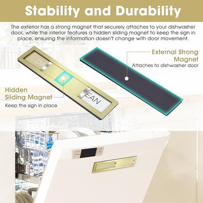 Clean Dirty Magnet for Dishwasher, Premium 304 Stainless Steel Dishwasher Clean Dirty Sign, Modern Kitchen Decor Accessories Organization, Housewarming Gift for Women (Champagne Gold-03)