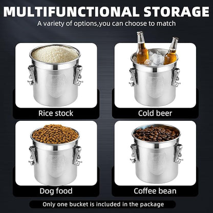 6L/1.6 Gal 304 Stainless Steel Containers with Lids 202 Oz Stainless Food Containers with Lids and Lock Hole Airtight Container for Kitchen Stainless Steel Bucket 304 stainless container