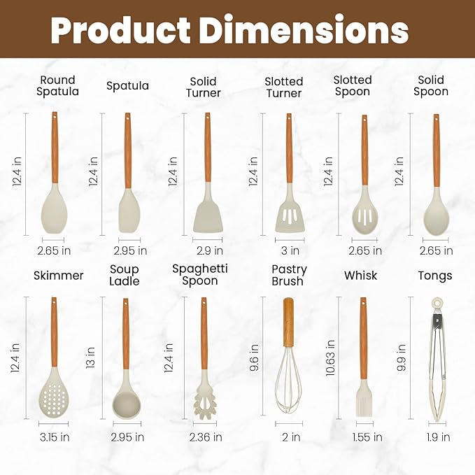 Kitchen Utensils Set - 12 Pcs Silicone Cooking Utensils Set with Wooden Handle - Heat Resistant Non-Stick BPA Free Spatula Set,Turner, Spoon, Brush, Silicone Kitchen Gadgets Utensil Set