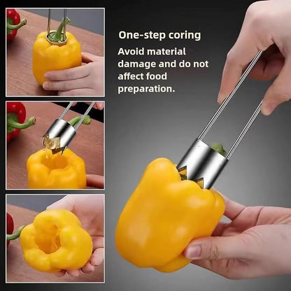 Fruit and Vegetable Corer Pepper Seed Apple Remover Bell Pepper Tomato Corer Tool Stainless Steel Kitchen Gadget onion slicer holder (Pepper Apple Corer Slicing)