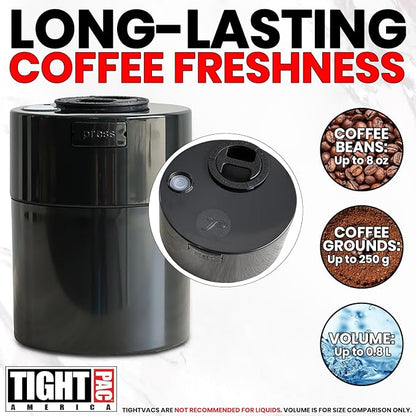 COFFEEVAC Pump It Out Airtight Coffee Container – Vacuum Storage Container for Ground Coffee Beans – Patented Vacuum Seal with Degassing Valve, 1/2 lb, Black