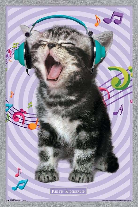 Keith Kimberlin - Kitten - Singing Wall Poster, 34L" x 22.4W", Gray Framed Version