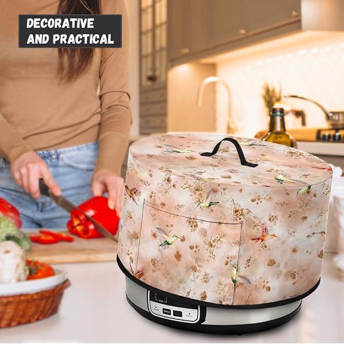Pink Floral Hummingbird Slow Cooker Dust Cover Compatible with 6-8 qt Crock for Pot Oval Slow Cooker Cover Small Kitchen Appliance Decor