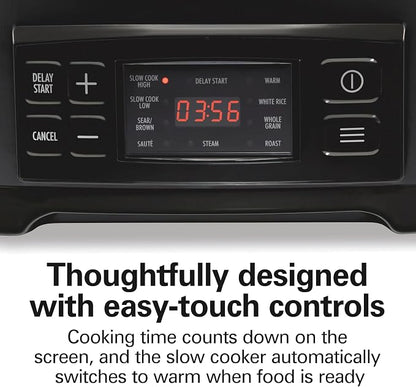 Hamilton Beach 6 Quart 9-in-1 Programmable Slow Cooker with Sear, Browning, Rice, Steam, Sauté, Roast Delay Start & Keep Warm Functions, Nonstick PFAS-Free Dishwasher Safe Crock, Black (33604)