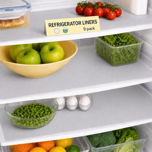 9 Pack Washable Waterproof Fridge Liners and Drawer Mats, Refrigerator Shelving Pads in White