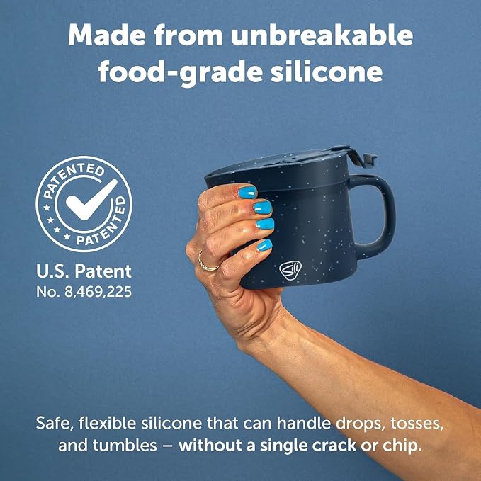 Silipint 16oz Silicone Coffee Mug Tumbler with Flip Lid – Unbreakable Dishwasher Safe Microwave Oven & Freezer Compatible – Non-Toxic Reusable Cup, Coffee Tea, Cold Drinks, Speckled Blue - Pack of 2