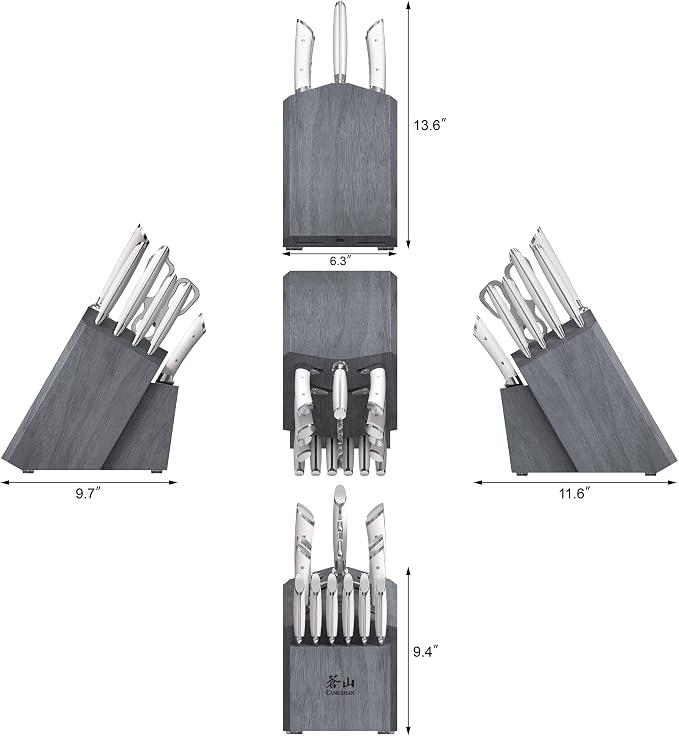 Cangshan OLYMPUS Series 17-Piece Knife Block Set, German Steel, Gray Wood Block (White)