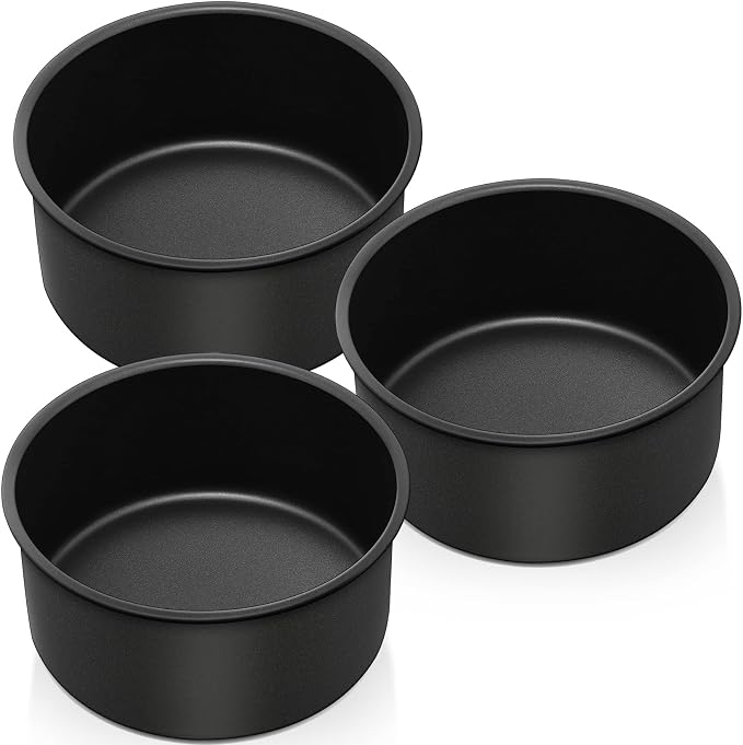 P&P CHEF 6 Inch Cake Pan, Nonstick Round Baking Layer Cake Pans Tins Set for Birthday Wedding, 2.94-Inch Deep Side & One-piece Design, Stainless Steel Core & Easy Clean, Black 3Pcs