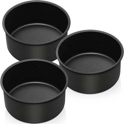 P&P CHEF 6 Inch Cake Pan, Nonstick Round Baking Layer Cake Pans Tins Set for Birthday Wedding, 2.94-Inch Deep Side & One-piece Design, Stainless Steel Core & Easy Clean, Black 3Pcs