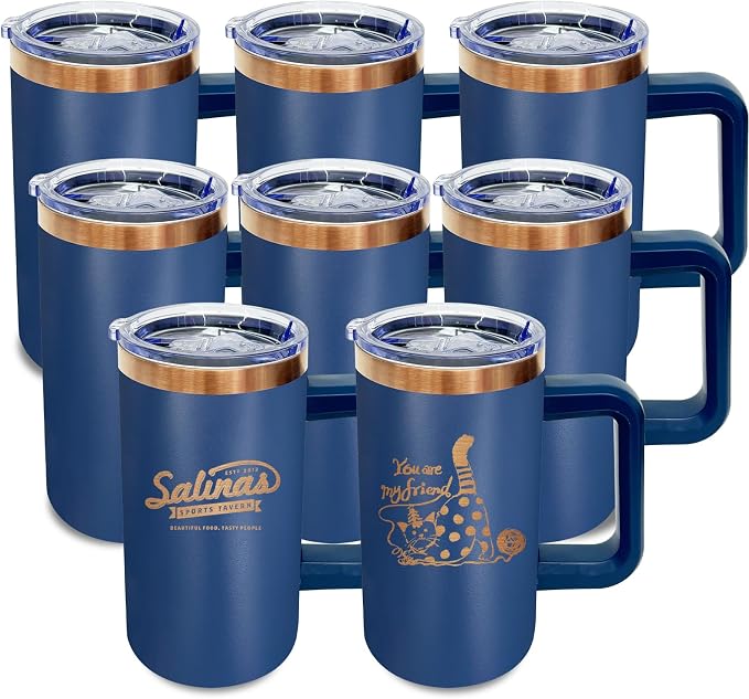 20 oz Insulated Coffee Mug with Lid, Stainless Steel Coffee Tumbler Bulk, Double Wall Vacuum Travel Mug with Handle, Leakproof Powder Coated Coffee Cups for Hot and Cold Drinks (Navy,8 pack)