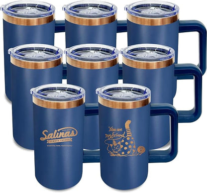 20 oz Insulated Coffee Mug with Lid, Stainless Steel Coffee Tumbler Bulk, Double Wall Vacuum Travel Mug with Handle, Leakproof Powder Coated Coffee Cups for Hot and Cold Drinks (Navy,8 pack)