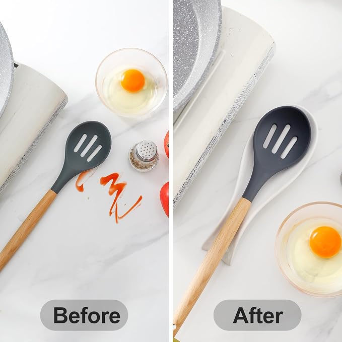 Hasense Spoon Rest for Stove Top, Cooking Spoon Holder for Kitchen Counter, Porcelain Dishwasher Safe Utensil Rest for Spatula, Ladle and Tong, Modern Classic Kitchen Coffee Bar Decor, White