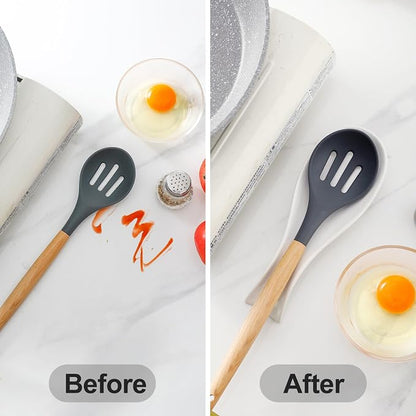 Hasense Spoon Rest for Stove Top, Cooking Spoon Holder for Kitchen Counter, Porcelain Dishwasher Safe Utensil Rest for Spatula, Ladle and Tong, Modern Classic Kitchen Coffee Bar Decor, White