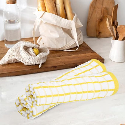 Urban Villa Kitchen Towels Yellow/White Set of 3 Terry Kitchen Towels 100% Cotton Ultra Soft Size 20X30 Inches Highly Absorbent Over Sized KitchenTowels with Hanging Loop KitchenTowels
