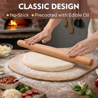 17.1 Inch French Rolling Pin – Smooth One-Piece Wooden Dough Roller for Baking, Cookies, Pizza Dough & Pastry