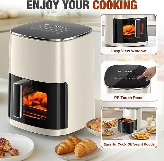 NEWBULIG Air Fryer 6.34 Quarts, Airfryer with Visual Window, 400℉ Fast Heating Air Fryers Oven with Timer, Auto-Off, Non Toxic & Non Stick, Multiple 12 Modes for Roast, Bake, Dehydrate, Fry, Reheat