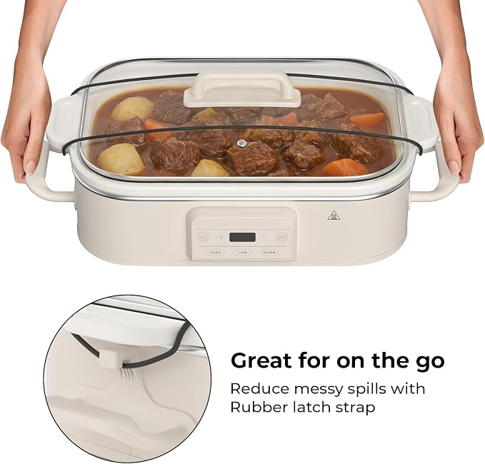 4 Quart Casserole Programmable Slow Cooker with Ceramic Baking Dish - Perfect Kitchen Small Appliance for Family Dinners, Oven Safe and Durable Bakeware for Lasagna, Roasts, Oatmeal